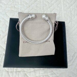 David Yurman Cable Classics Pearls and Diamonds 7mm Cable Cuff Bracelet